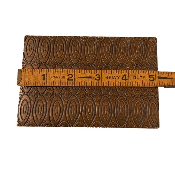 Hand Carved Wooden Trinket Box With Geometric And Heart Pattern - Picture 8 of 10